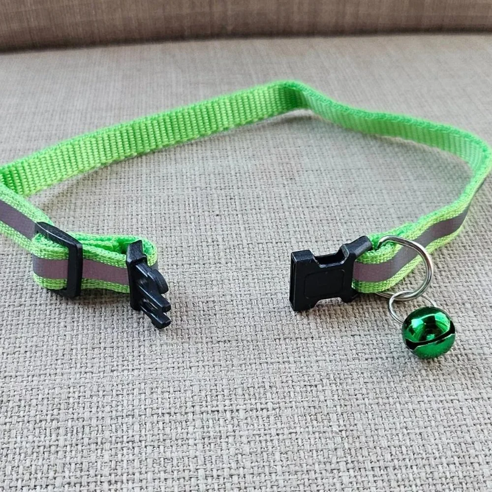 Cat Collar Reflective Light Green Color Cat Neck Collar W Bell Adjustable Small